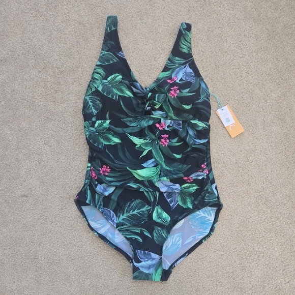 NWT Kona Sol Full Coverage Tropical Print One Piece Swimsuit Size Medium - Picture 1 of 10